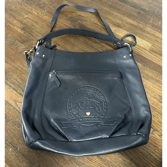 Borzalini Handbags - Borzalini black leather hobo bag Embossed Owl On Front Medium Size Gold Hardware
